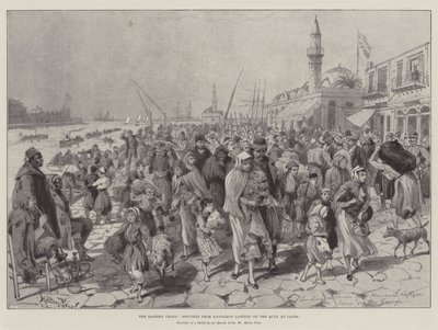 La crise orientale, réfugiés de Kandamos débarquant sur le quai à Canea - Melton Prior